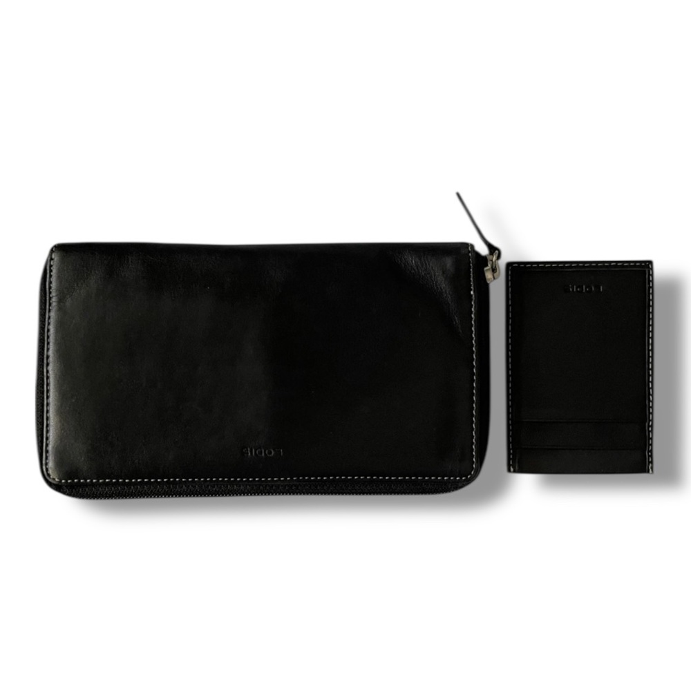 Vintage Lodis Black Leather Zip Wallet Organizer w/ Removable Card Holder